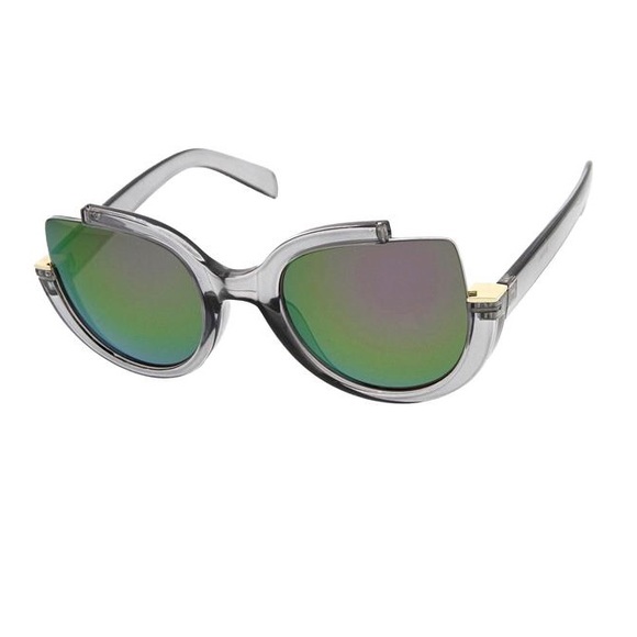 🕶 Semi-Rimless Cat Eye Purple Mirrored Sunglasses - Picture 3 of 4